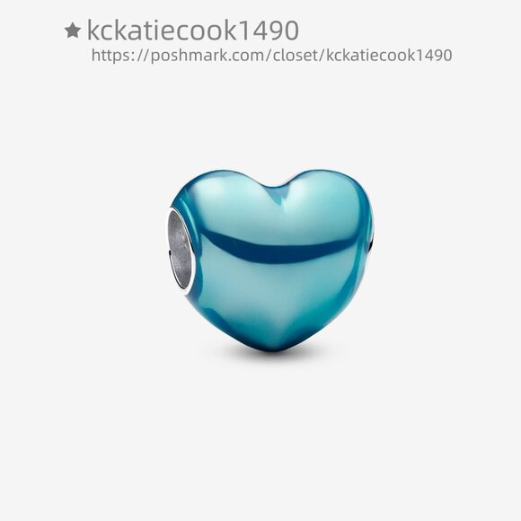 Pandora Metallic Sky Blue Heart Charm - Picture 1 of 6